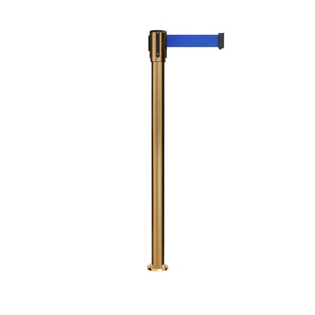 MONTOUR LINE Retractable Belt Fixed Stanchion, 2ft Sat.Brass Post  9ft. Blue Belt MX530F-SB-BL-90